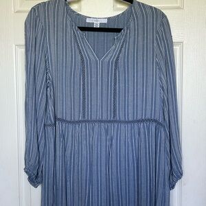 Fever Blue and White Striped Long Sleeve Peasant blouse